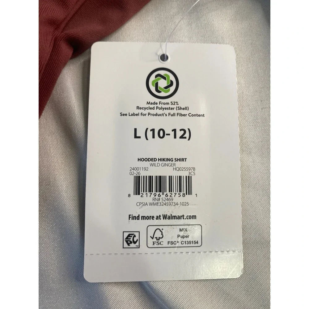 Ozark Trail Hooded Hiking Shirt Wild Ginger UPF 50 Quick Dry Long Sleeve L 10-12